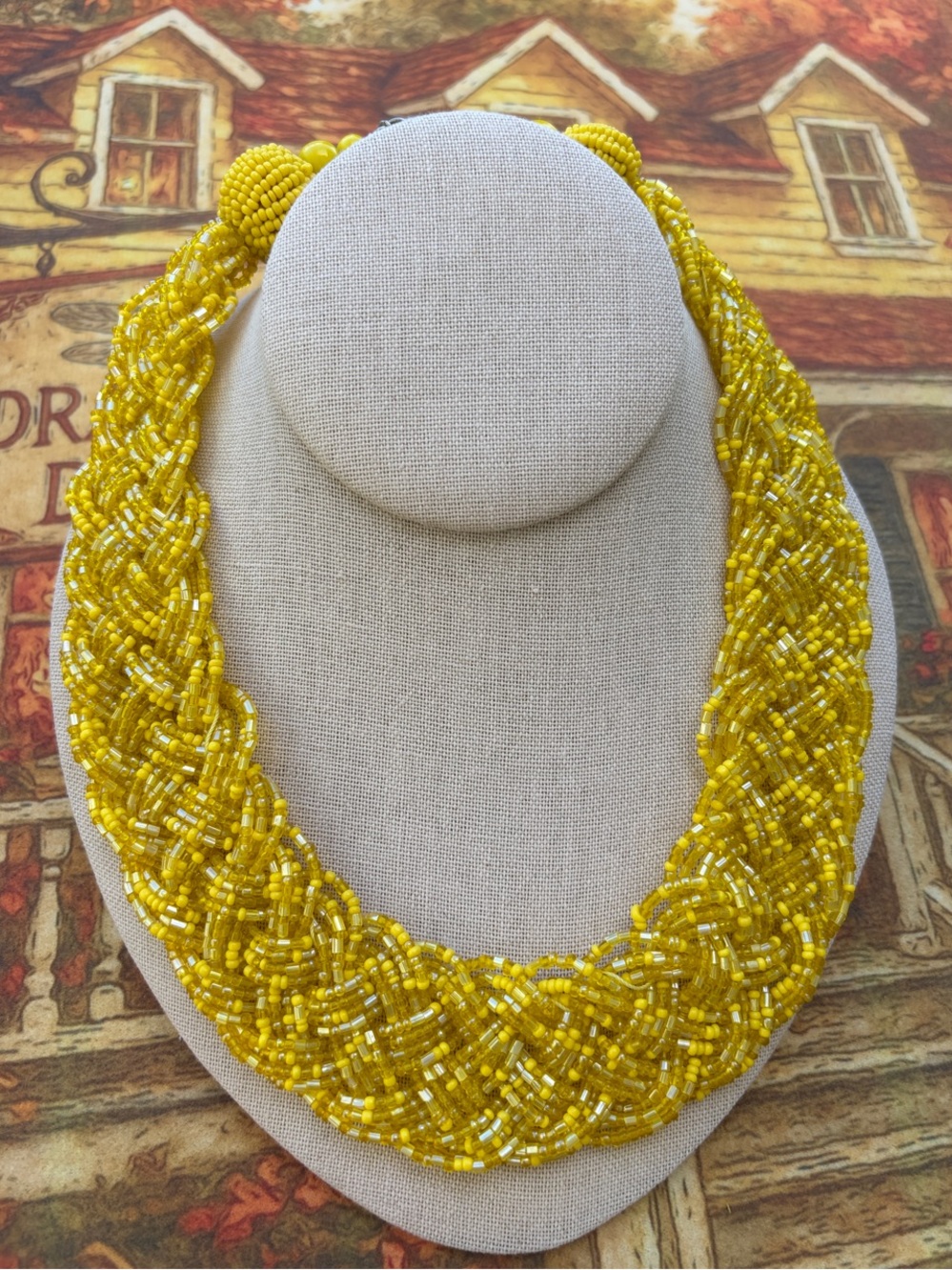 Yellow Beaded Braided Statement Necklace